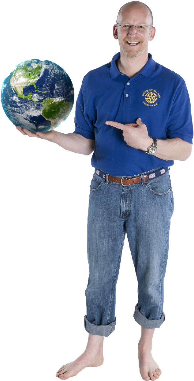 David Abeles holding a globe