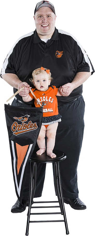 Thomas Trimble with his daughter sporting all Orioles baseball gear